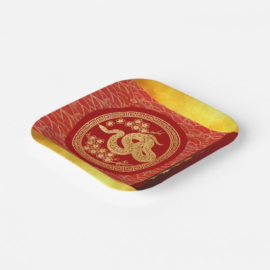 Chinesischer Neujahrsschlange 2025 Gold Red PPSqP Pappteller (Gewinkelt)