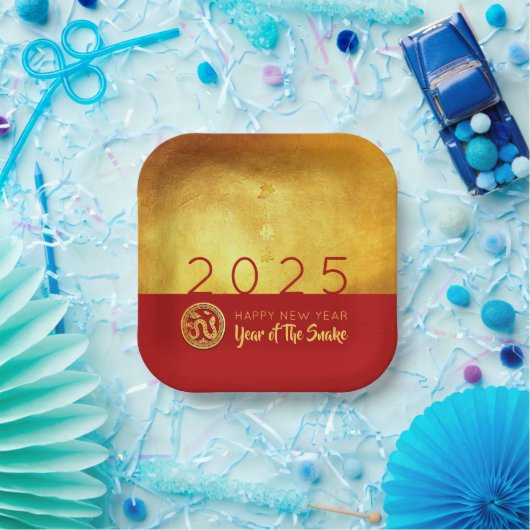 Chinesischer Neujahrsschlange 2025 Red Gold SqPP Pappteller (Party)