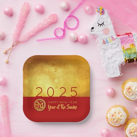 Chinesischer Neujahrsschlange 2025 Red Gold SqPP Pappteller (Party)
