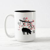 Chinesischer Neujahrsschwanz und Blütenbaum Zweifarbige Tasse (Links)