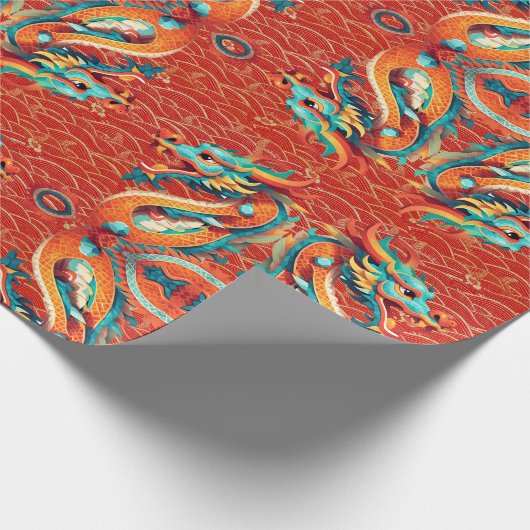 Chinesischer New Year Dragon dekoriert Muster WP Geschenkpapier (Ecke)