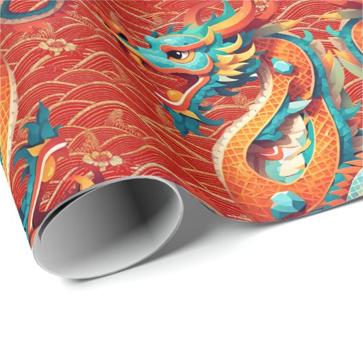 Chinesischer New Year Dragon dekoriert Muster WP Geschenkpapier (Rolleneckpunkt)