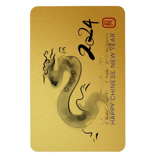 Chinesischer New Year Dragon Original Painting Gol Magnet (Vertikal)