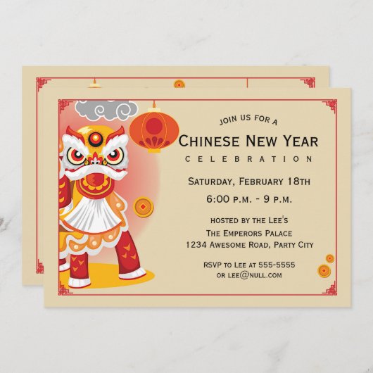 Chinesischer New Year Lion Dancer Einladung (Vorne/Hinten)