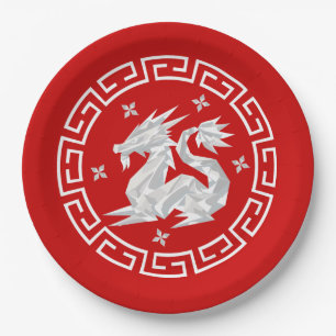 Chinesischer New Year Origami Dragon & Stars Pappteller