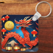 Chinesischer Origami Red Dragon Year Monogram SqK Schlüsselanhänger (Rückseite)