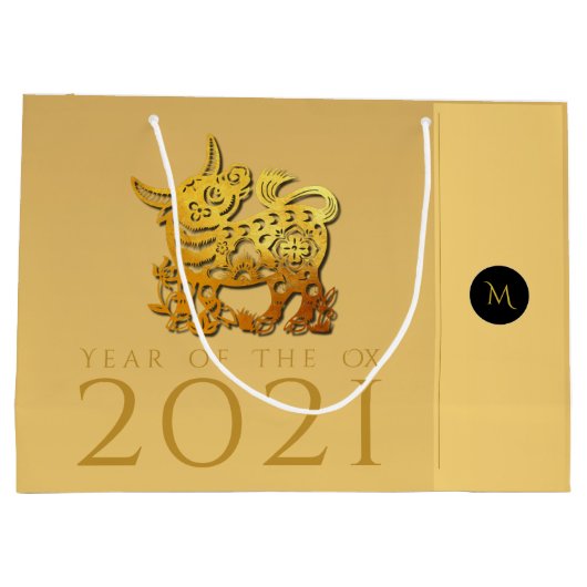 Chinesischer OX-Jahr 2021 Elegant Monogram LGB Große Geschenktüte (Rückseite)
