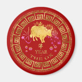 Chinesischer Ox-Rot/Gold-ID542 Magnet (Vorne)