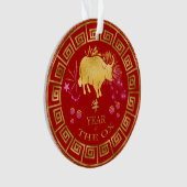 Chinesischer Ox-Rot/Gold-ID542 Ornament (Vorderseite)