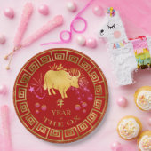 Chinesischer Ox-Rot/Gold-ID542 Pappteller (Party)
