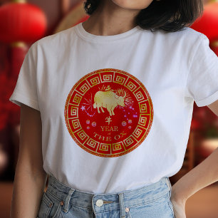 Chinesischer Ox-Rot/Gold-ID542 T-Shirt