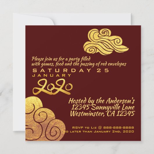 Chinesischer Palanquin Rat Jahr 2020 Party Sq Einladung (Rückseite)