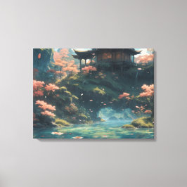 Chinesischer Palast auf der Blume Blossom Leinwanddruck