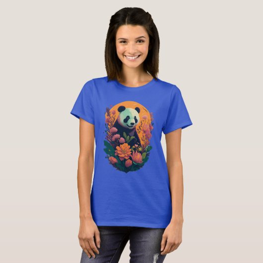 Chinesischer Panda bei Sunset mit Blume Süße Tier T-Shirt (Vorne ganz)