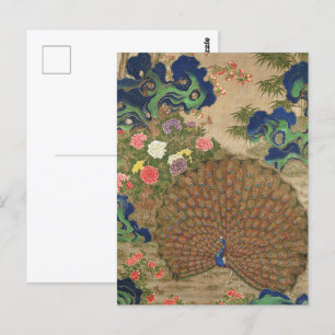 Chinesischer Pfau und Blume (17. Jahrhundert) Vint Postkarte