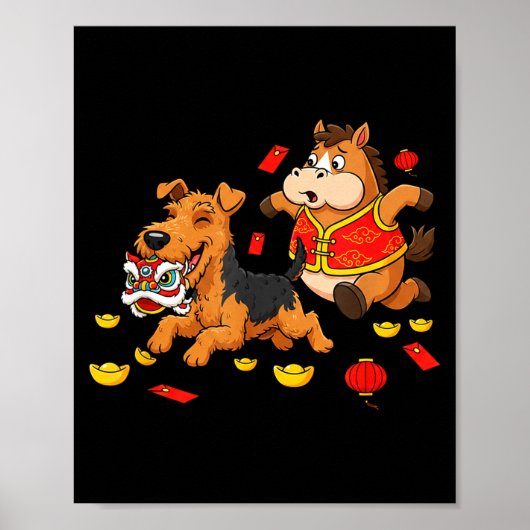 Chinesischer Pferd Airedale Terrier Männer Frauen  Poster (Vorne)
