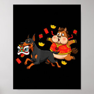 Chinesischer Pferd Dobermann Männer Frauen Glückli Poster