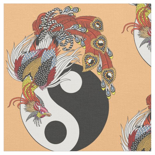 Chinesischer Phönix oder Feng Huang mit Yang-Symbo Stoff (Nahaufnahme)