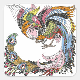 Chinesischer Phönix oder Feng Huang Square Sticke Quadratischer Aufkleber