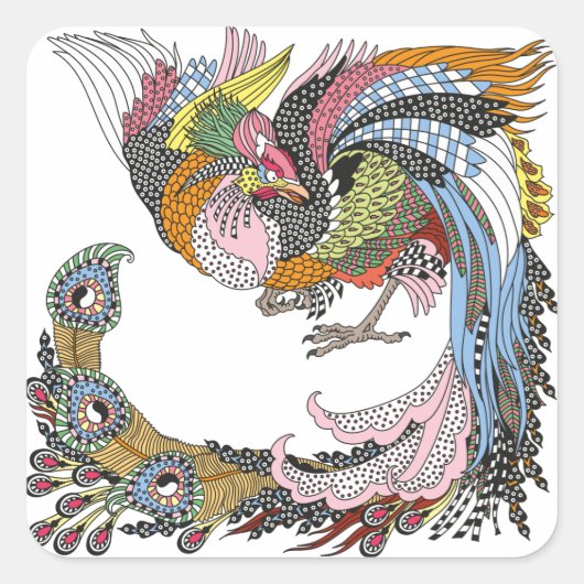 Chinesischer Phönix oder Feng Huang Square Sticker (Vorderseite)