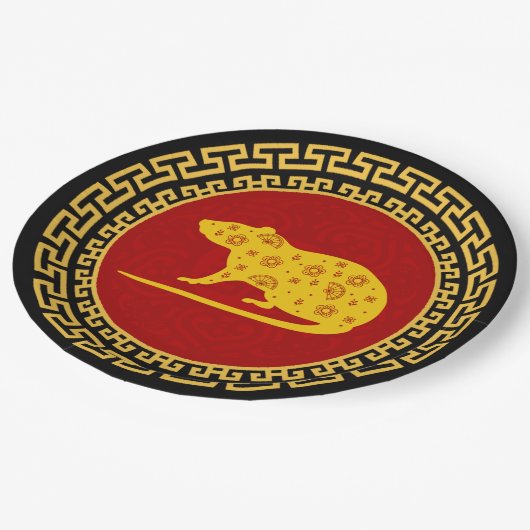 Chinesischer Rattenzauber Pappteller (Schrägansicht)