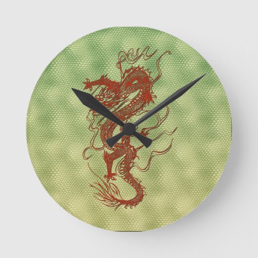 Chinesischer Red Dragon Fantasy Art Designer Gesch Runde Wanduhr (Vorderseite)