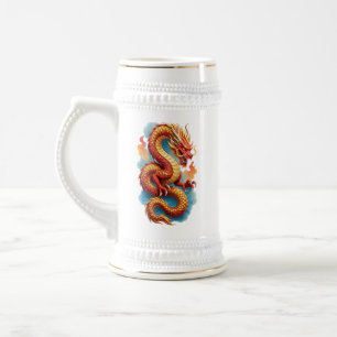 Chinesischer roter Drache feurige Illustration-675 Bierglas