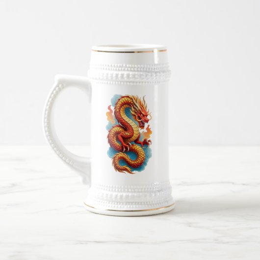 Chinesischer roter Drache feurige Illustration-675 Bierglas (Links)
