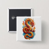 Chinesischer roter Drache feurige Illustration-675 Button (Vorne & Hinten)