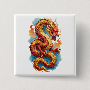 Chinesischer roter Drache feurige Illustration-675 Button