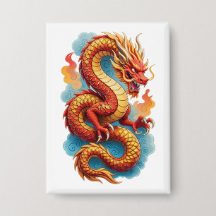Chinesischer roter Drache feurige Illustration-675 Button