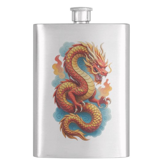 Chinesischer roter Drache feurige Illustration-675 Flachmann (Vorderseite)