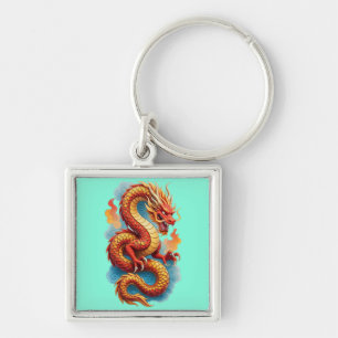 Chinesischer roter Drache feurige Illustration-675 Schlüsselanhänger