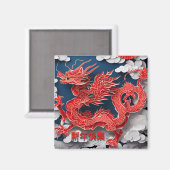Chinesischer Roter Drache Neujahr 2024 mit Papiers Magnet (Vorderseite/Rückseite)