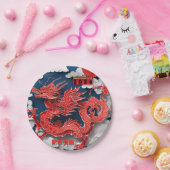 Chinesischer Roter Drache Neujahr 2024 mit Papiers Pappteller (Party)