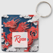 Chinesischer Roter Drache Neujahr 2024 Monogramm S Schlüsselanhänger (Rückseite)