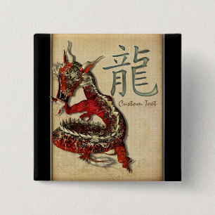 Chinesischer roter Drache-personalisierter Knopf Button