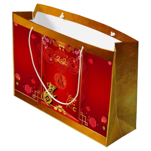 Chinesischer Roter Rat Jahr 2020 L Geschenktasche Große Geschenktüte (Rückseite Schrägansicht)