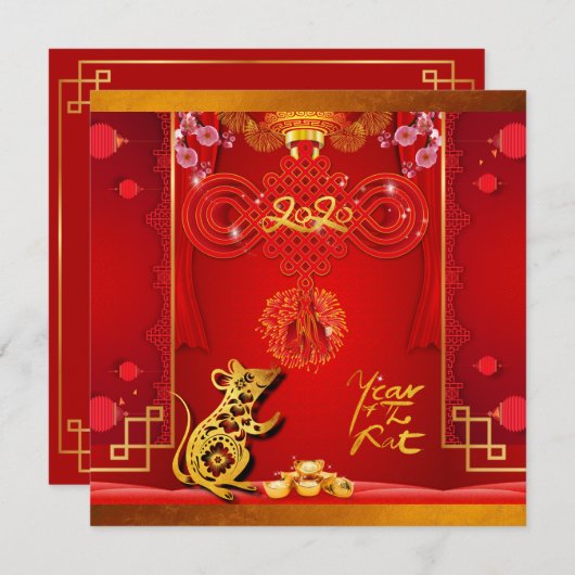 Chinesischer Roter Rat Jahr 2020 Party Square I Save The Date (Vorne/Hinten)