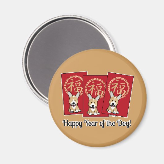 Chinesischer Roter Umschlag Lucky Corgi Jahr des H Magnet (Vorderseite/Rückseite)