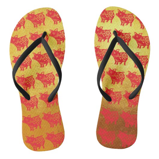 Chinesischer Schweinejahr Red Papercut Gold Women Badesandalen (Fußbett)
