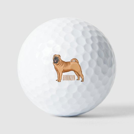 Chinesischer Shar-Pei-Hund-Cartoon Golfball (Vorderseite)