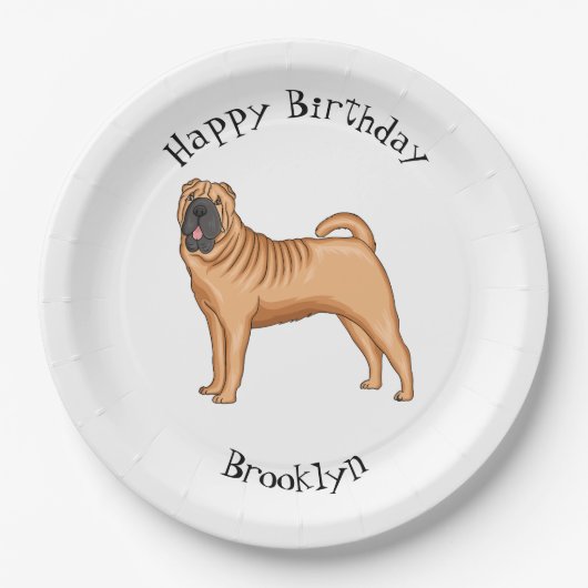 Chinesischer Shar-Pei-Hund-Cartoon Pappteller (Vorderseite)