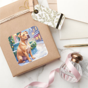 Chinesischer Shar-Pei Schneestadt Brunnen Weihnach Quadratischer Aufkleber