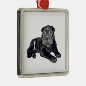 Chinesischer Shar Pei - schwarzer Welpe Silbernes Ornament (Rechts)