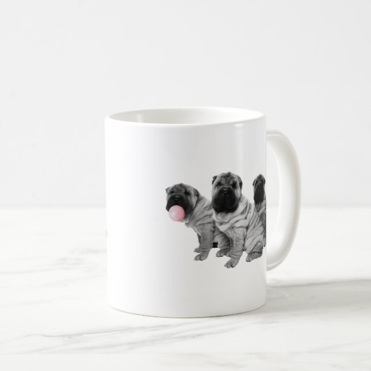 Chinesischer Shar Pei Welpen Schwarz-weißes Kaugum Kaffeetasse (VorderseiteRechts)
