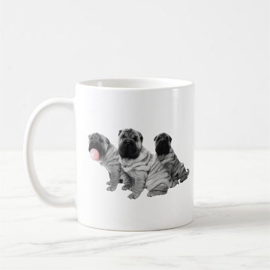 Chinesischer Shar Pei Welpen Schwarz-weißes Kaugum Kaffeetasse (Links)