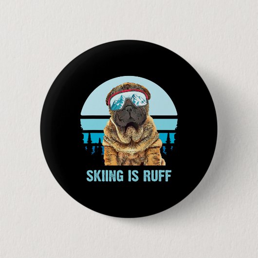 Chinesischer Shar-pei Winterski ist Ruff Ski Dog L Button (Vorderseite)