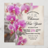 Chinesischer Silvester Rat Floral Pink Orchid Einladung (Vorne/Hinten)