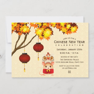 Chinesischer Silvester Rat Lion Dancer Einladung